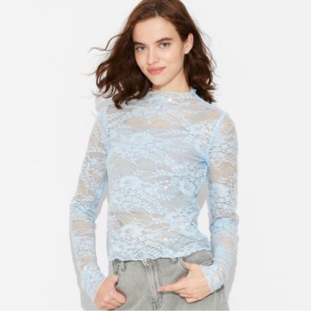 Wild Fable Stretchy Lace Sequin Long Sleeve Top